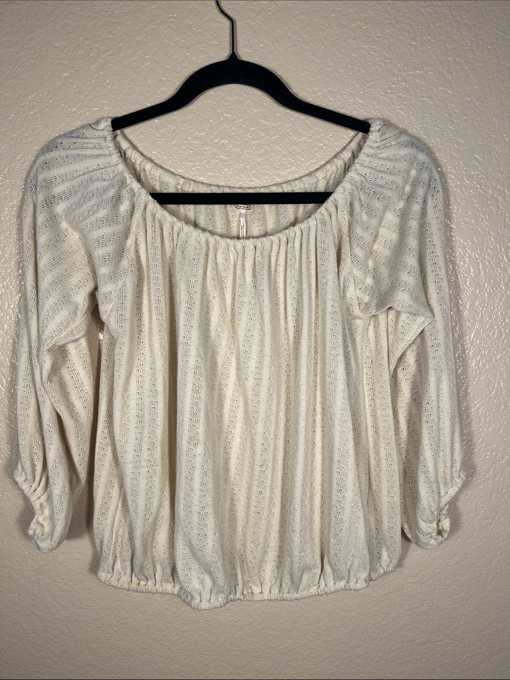 Free People Cream Eyelet Peasant Top
